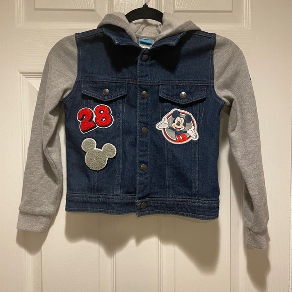 Disney Other - Disney Mickey Unisex Blue Denim Jacket With Gray Hoodie Insert Size 7-8